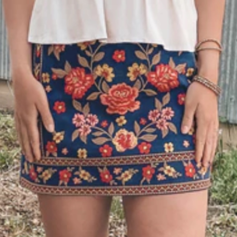 Denim floral mini skirt